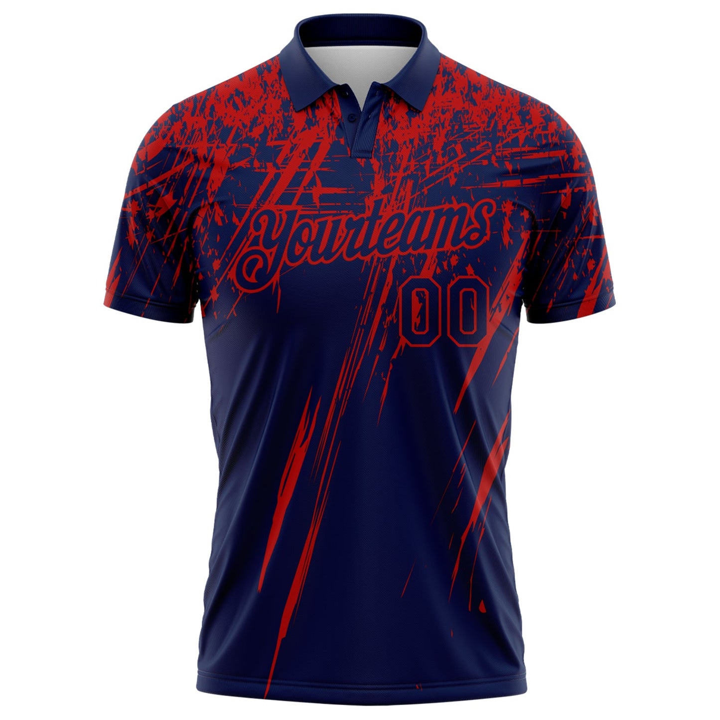 Custom Navy-Red Distressed Scratch Brush Stroke Performance Polo Shirt view 2