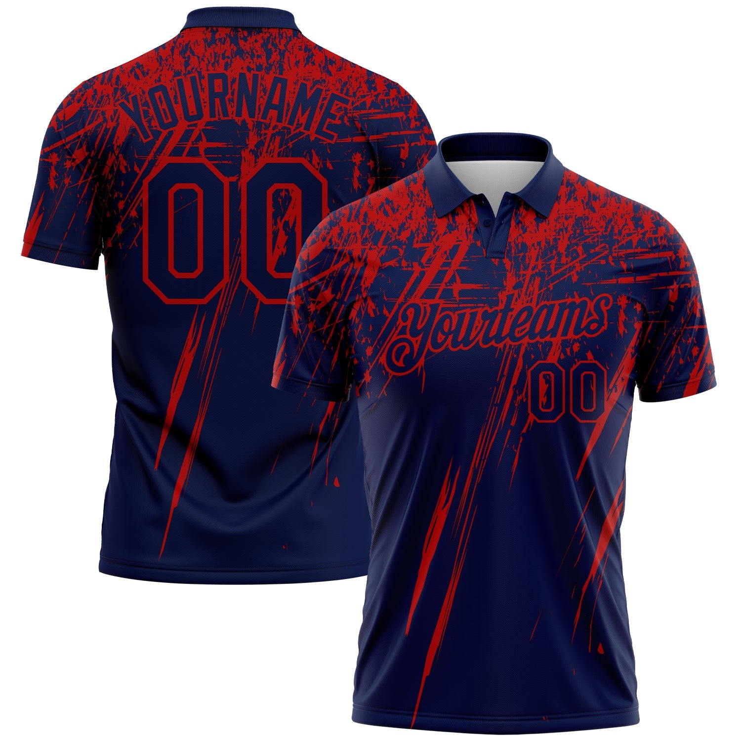 Custom Navy-Red Distressed Scratch Brush Stroke Performance Polo Shirt - Main View