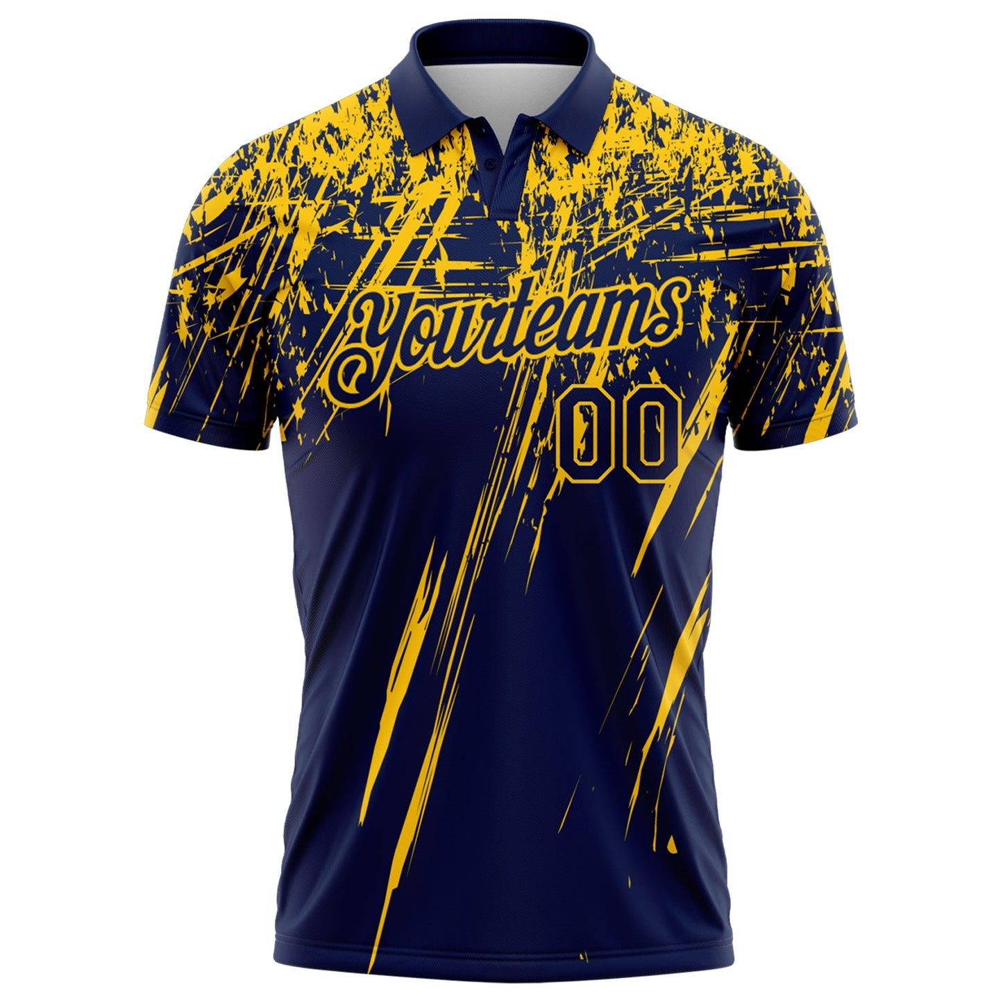 Custom Navy-Yellow Distressed Scratch Brush Stroke Performance Polo Shirt view 2