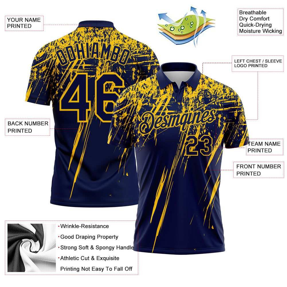 Custom Navy-Yellow Distressed Scratch Brush Stroke Performance Polo Shirt view 3