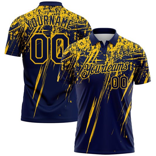 Custom Navy-Yellow Distressed Scratch Brush Stroke Performance Polo Shirt - Main View
