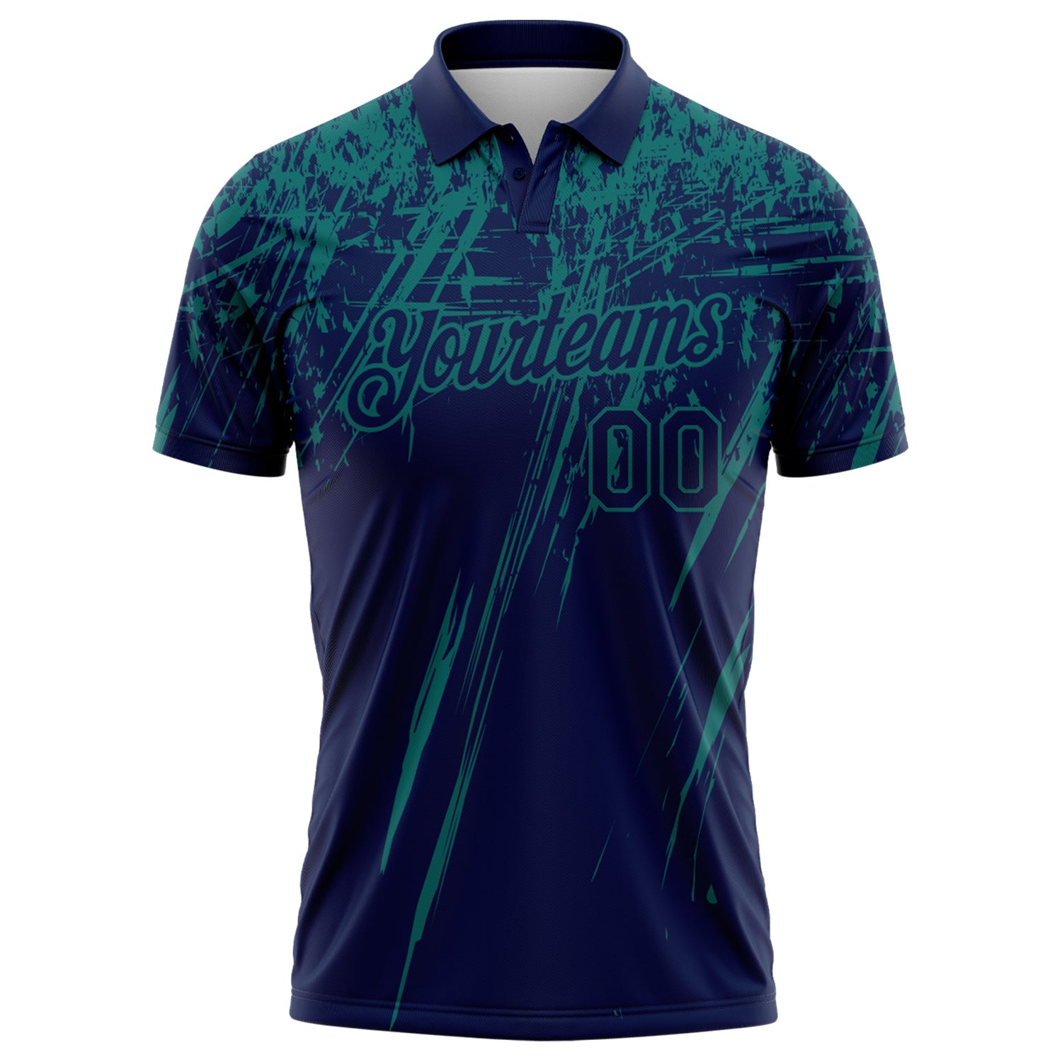 Custom Navy-Teal Distressed Scratch Brush Stroke Performance Polo Shirt view 2