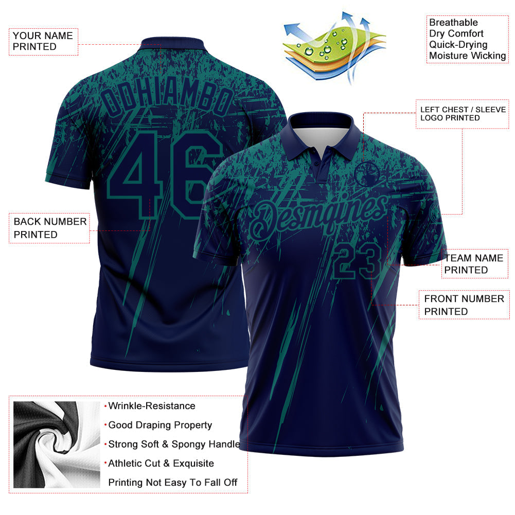 Custom Navy-Teal Distressed Scratch Brush Stroke Performance Polo Shirt view 3