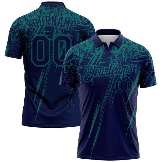 Custom Navy-Teal Distressed Scratch Brush Stroke Performance Polo Shirt - Main View