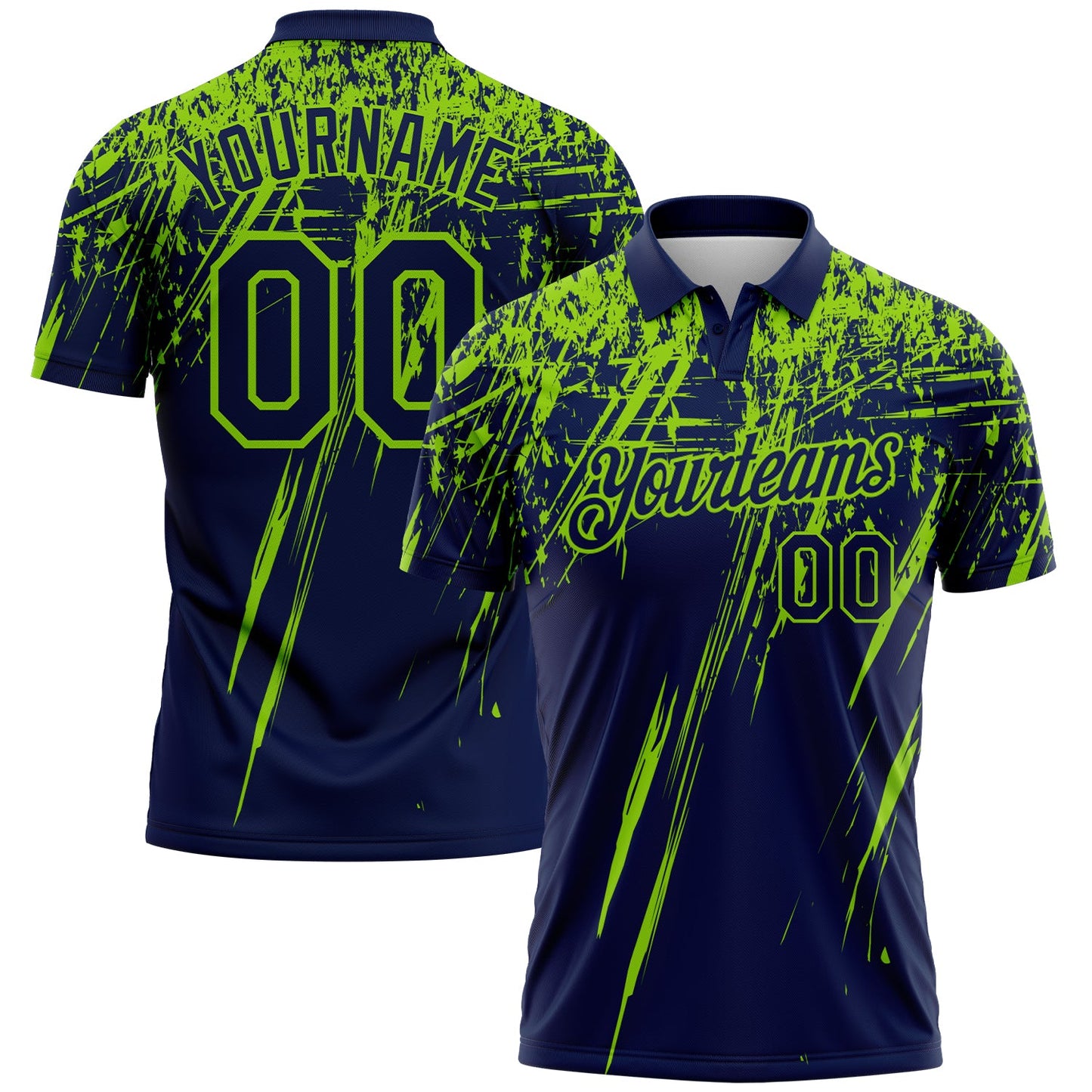 Custom Navy-Neon Green Distressed Scratch Brush Stroke Performance Polo Shirt - Main View
