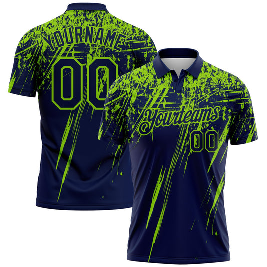 Custom Navy-Neon Green Distressed Scratch Brush Stroke Performance Polo Shirt - Main View