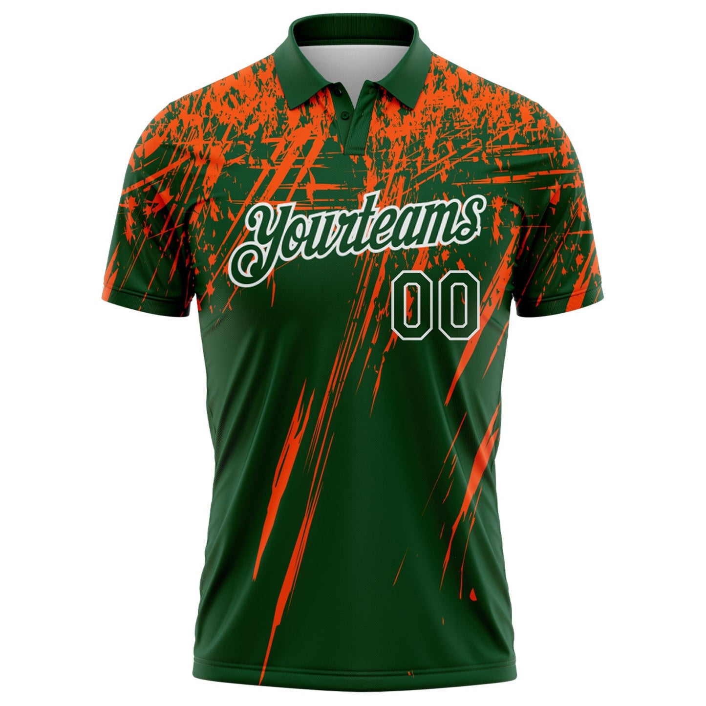 Custom Green Orange-White Distressed Scratch Brush Stroke Performance Polo Shirt view 2