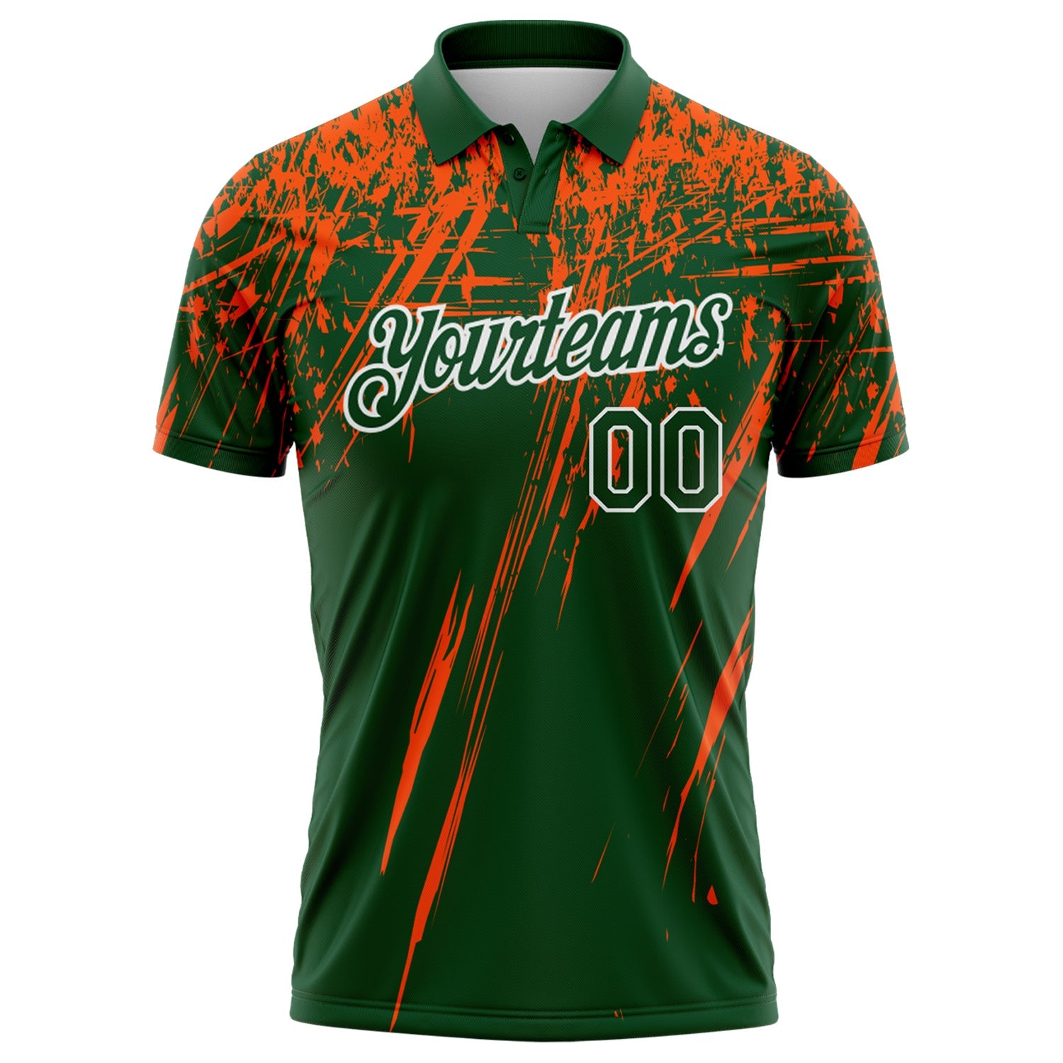 Custom Green Orange-White Distressed Scratch Brush Stroke Performance Polo Shirt view 2