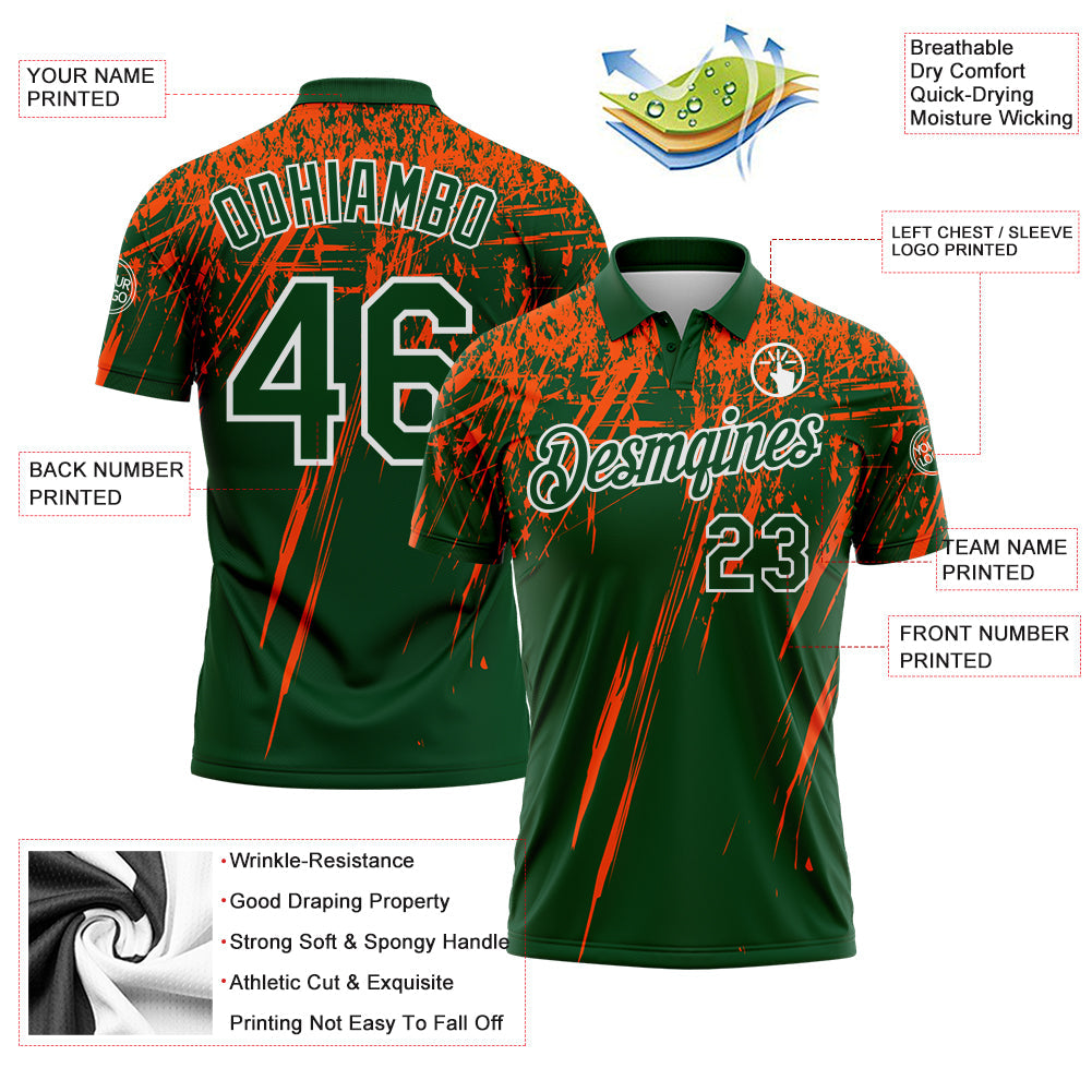 Custom Green Orange-White Distressed Scratch Brush Stroke Performance Polo Shirt view 3