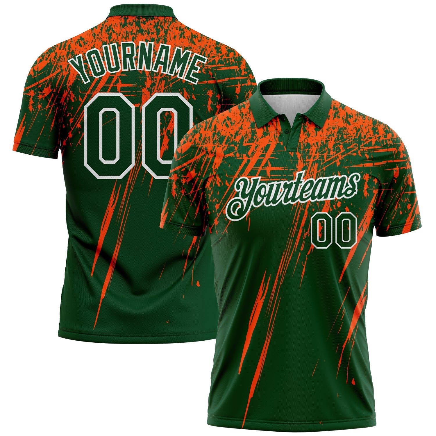 Custom Green Orange-White Distressed Scratch Brush Stroke Performance Polo Shirt - Main View