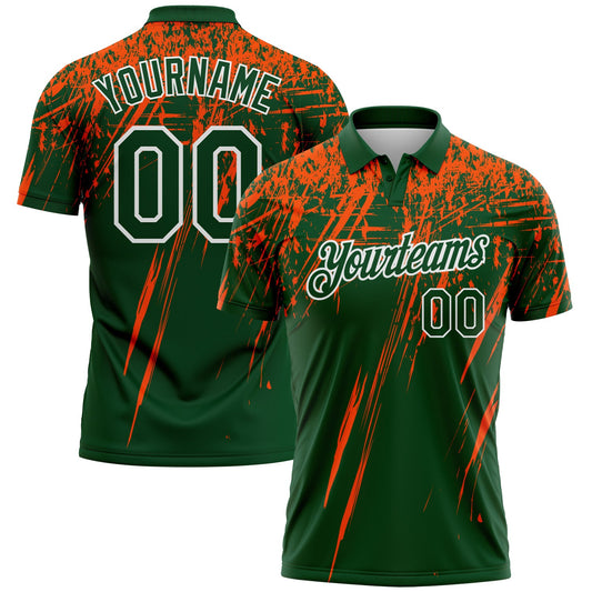 Custom Green Orange-White Distressed Scratch Brush Stroke Performance Polo Shirt - Main View