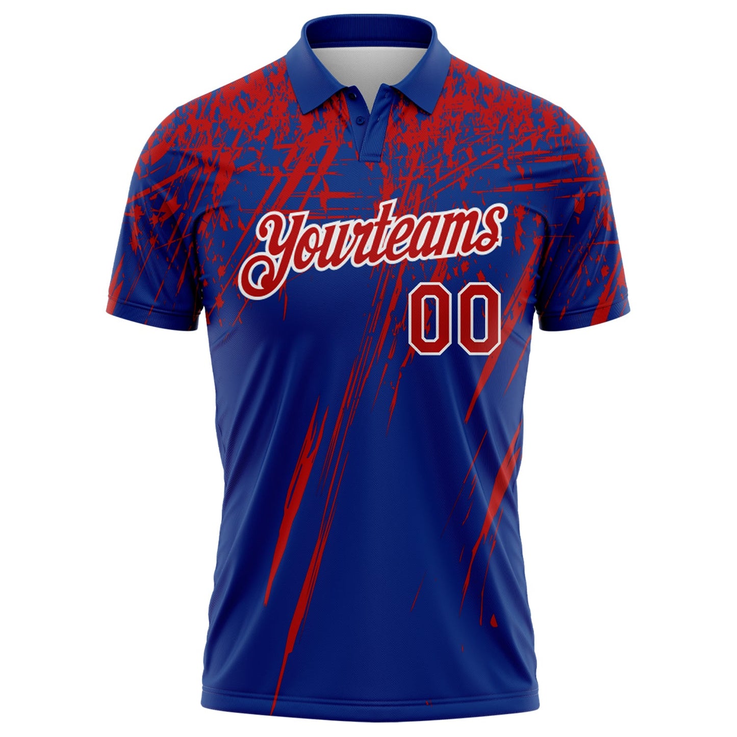 Custom Royal Red-White Distressed Scratch Brush Stroke Performance Polo Shirt view 2