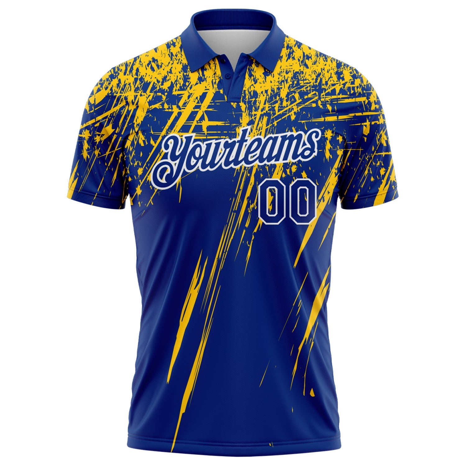 Custom Royal Yellow-White Distressed Scratch Brush Stroke Performance Polo Shirt view 2