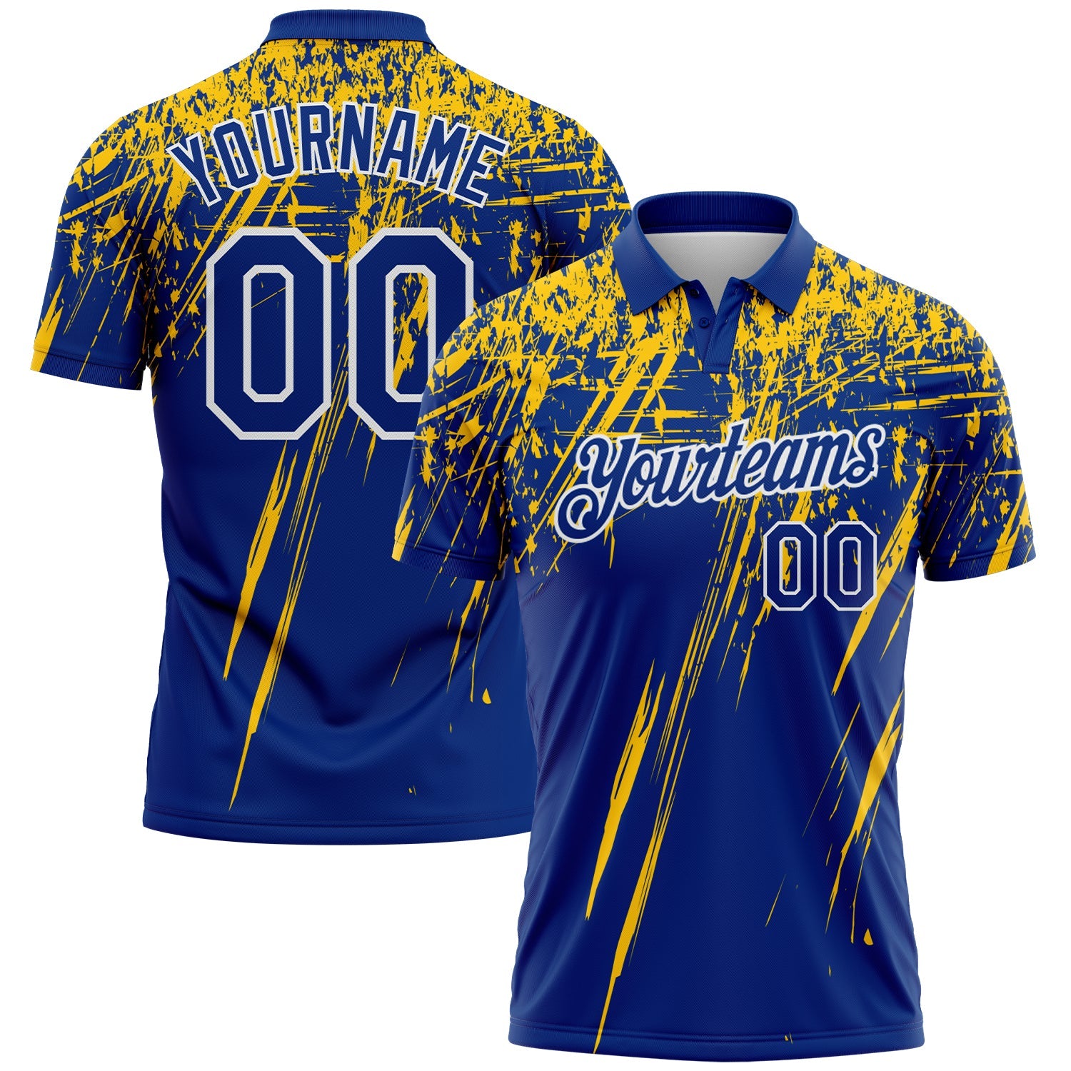 Custom Royal Yellow-White Distressed Scratch Brush Stroke Performance Polo Shirt - Main View