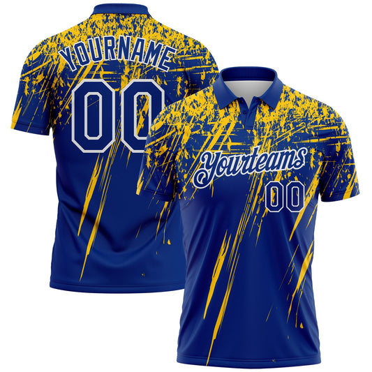 Custom Royal Yellow-White Distressed Scratch Brush Stroke Performance Polo Shirt - Main View