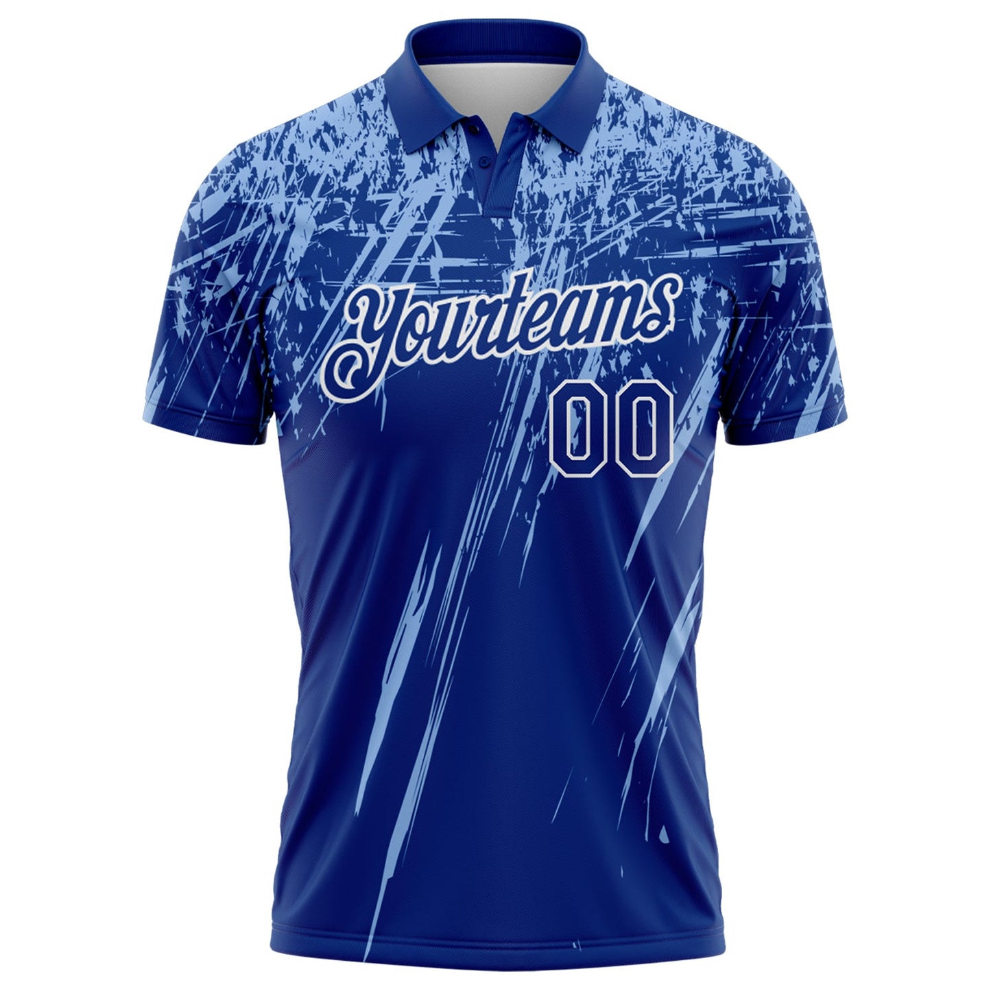 Custom Royal Light Blue-White Distressed Scratch Brush Stroke Performance Polo Shirt view 2