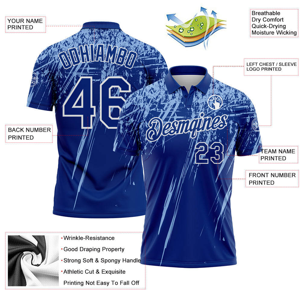 Custom Royal Light Blue-White Distressed Scratch Brush Stroke Performance Polo Shirt view 3