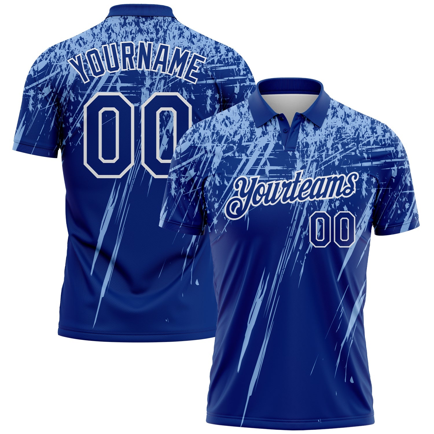 Custom Royal Light Blue-White Distressed Scratch Brush Stroke Performance Polo Shirt - Main View