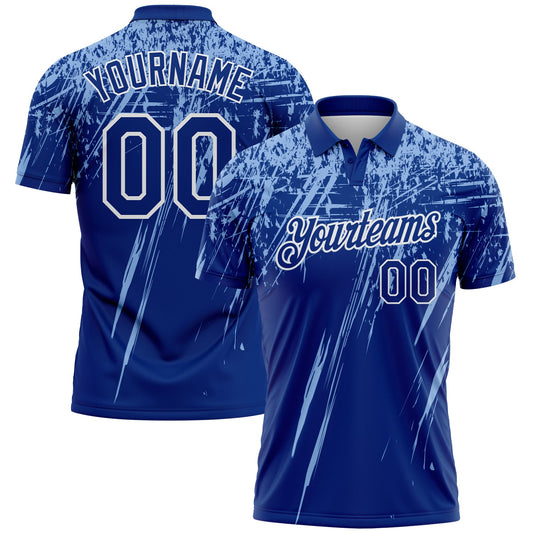 Custom Royal Light Blue-White Distressed Scratch Brush Stroke Performance Polo Shirt - Main View
