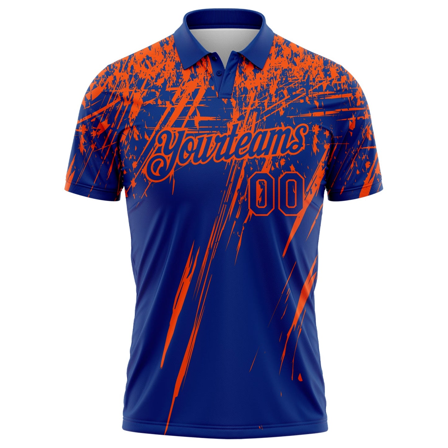 Custom Royal-Orange Distressed Scratch Brush Stroke Performance Polo Shirt view 2