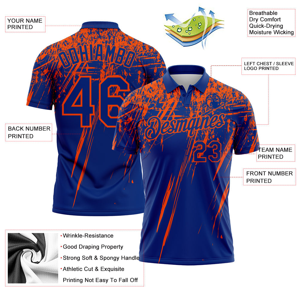 Custom Royal-Orange Distressed Scratch Brush Stroke Performance Polo Shirt view 3