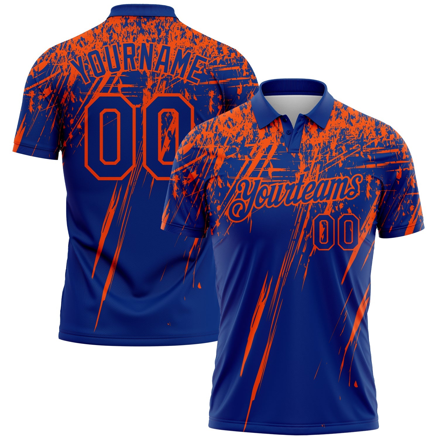 Custom Royal-Orange Distressed Scratch Brush Stroke Performance Polo Shirt - Main View