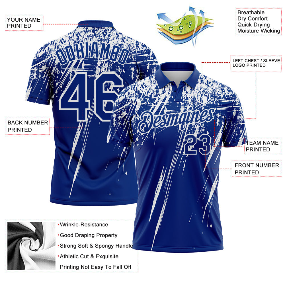 Custom Royal-White Distressed Scratch Brush Stroke Performance Polo Shirt view 3