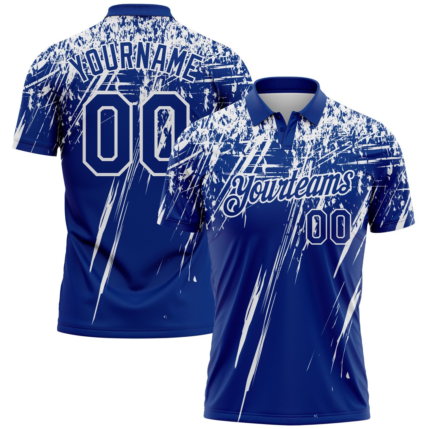 Custom Royal-White Distressed Scratch Brush Stroke Performance Polo Shirt - Main View
