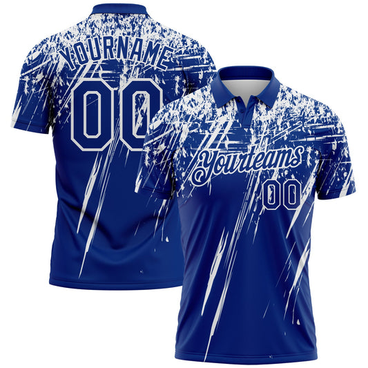 Custom Royal-White Distressed Scratch Brush Stroke Performance Polo Shirt - Main View