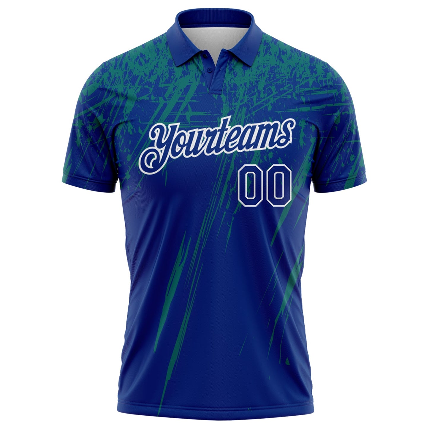 Custom Royal Teal-White Distressed Scratch Brush Stroke Performance Polo Shirt view 2