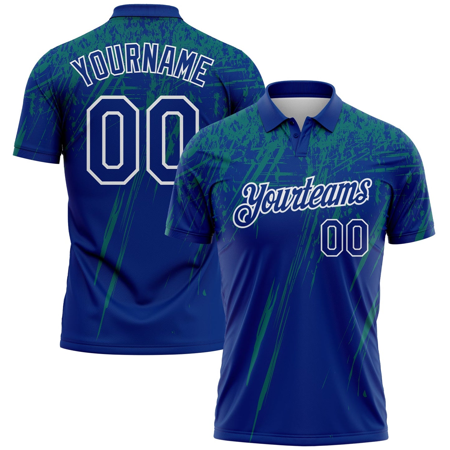 Custom Royal Teal-White Distressed Scratch Brush Stroke Performance Polo Shirt - Main View