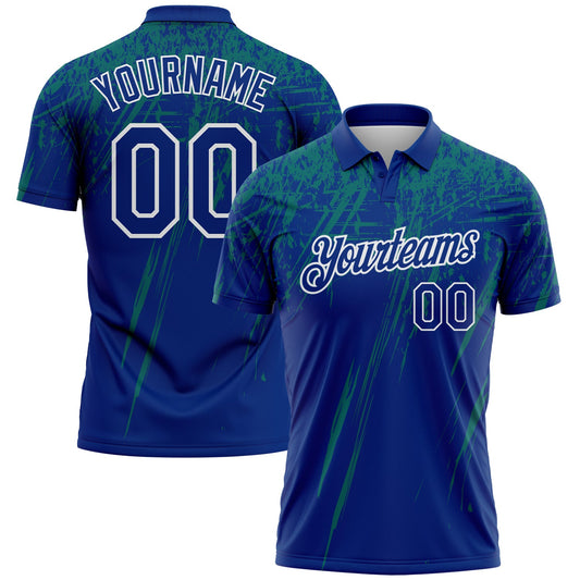 Custom Royal Teal-White Distressed Scratch Brush Stroke Performance Polo Shirt - Main View