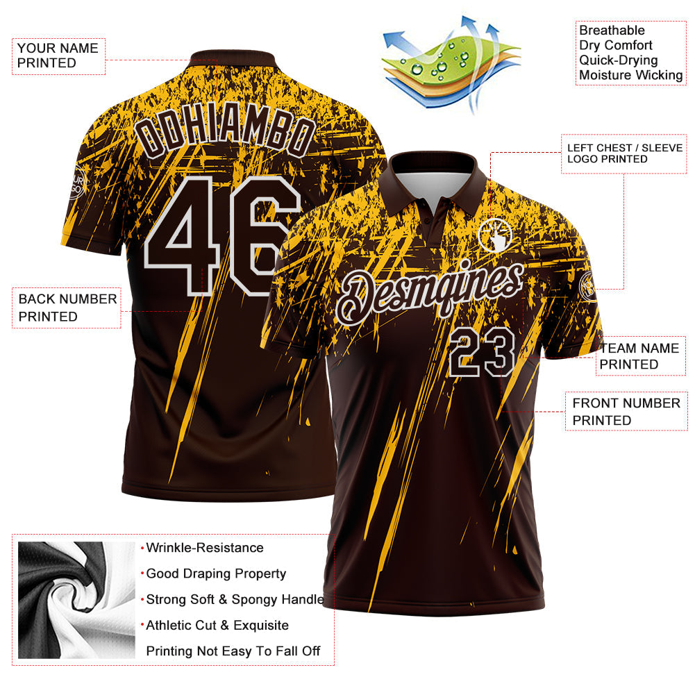 Custom Brown Gold-White Distressed Scratch Brush Stroke Performance Polo Shirt view 3