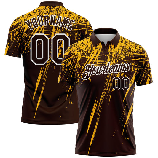 Custom Brown Gold-White Distressed Scratch Brush Stroke Performance Polo Shirt - Main View