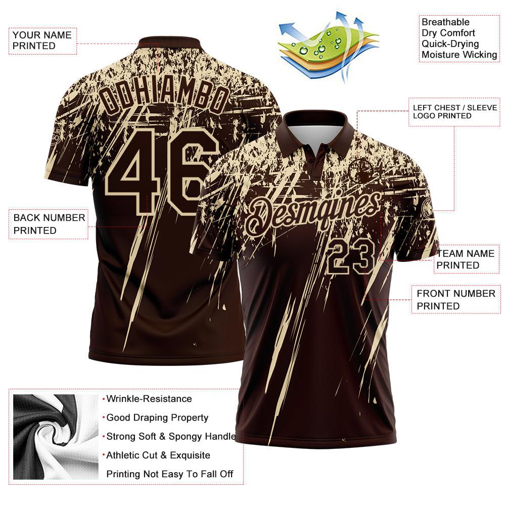 Custom Brown-Cream Distressed Scratch Brush Stroke Performance Polo Shirt view 3