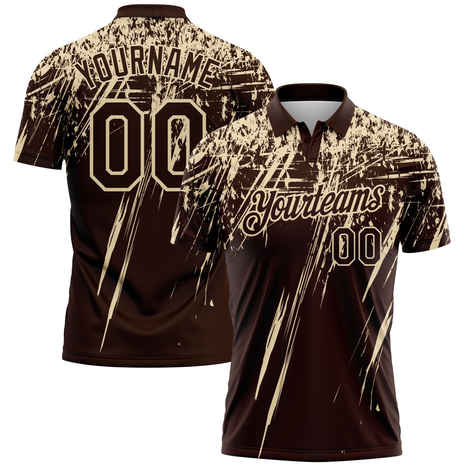 Custom Brown-Cream Distressed Scratch Brush Stroke Performance Polo Shirt - Main View