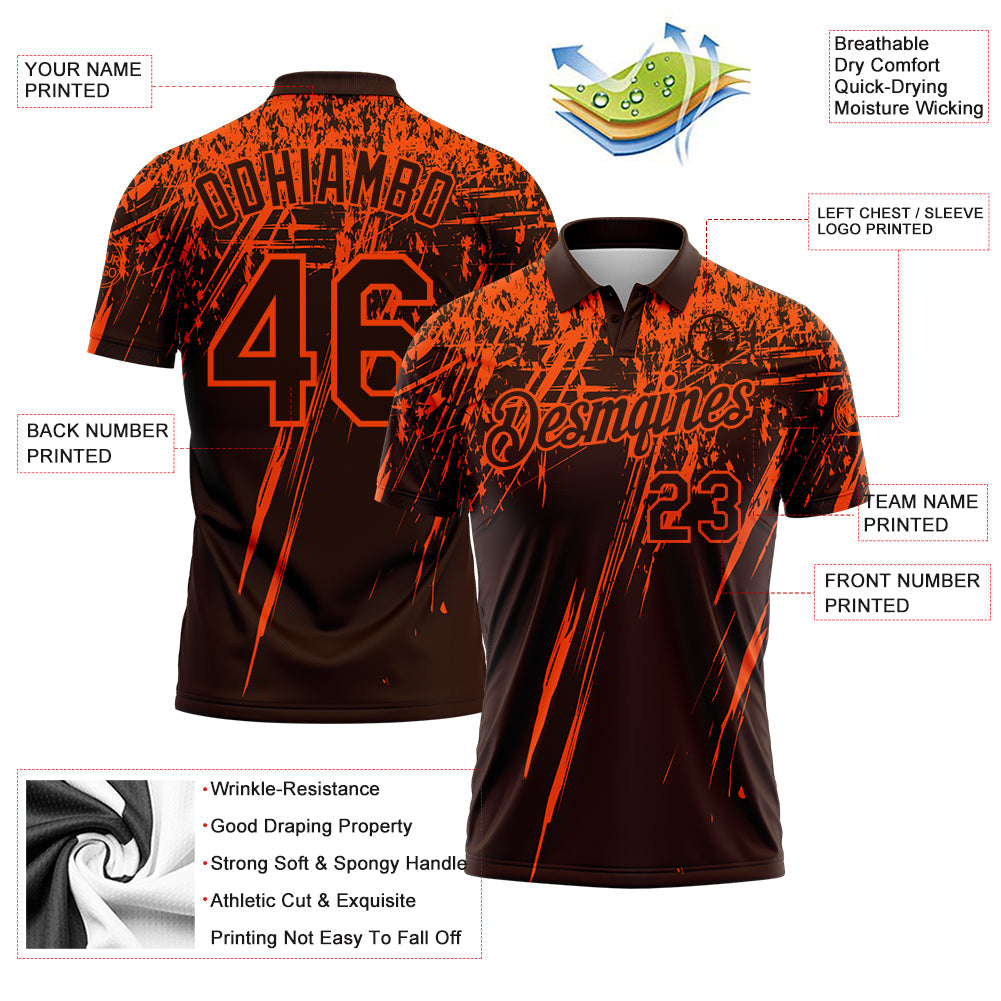 Custom Brown-Orange Distressed Scratch Brush Stroke Performance Polo Shirt view 3