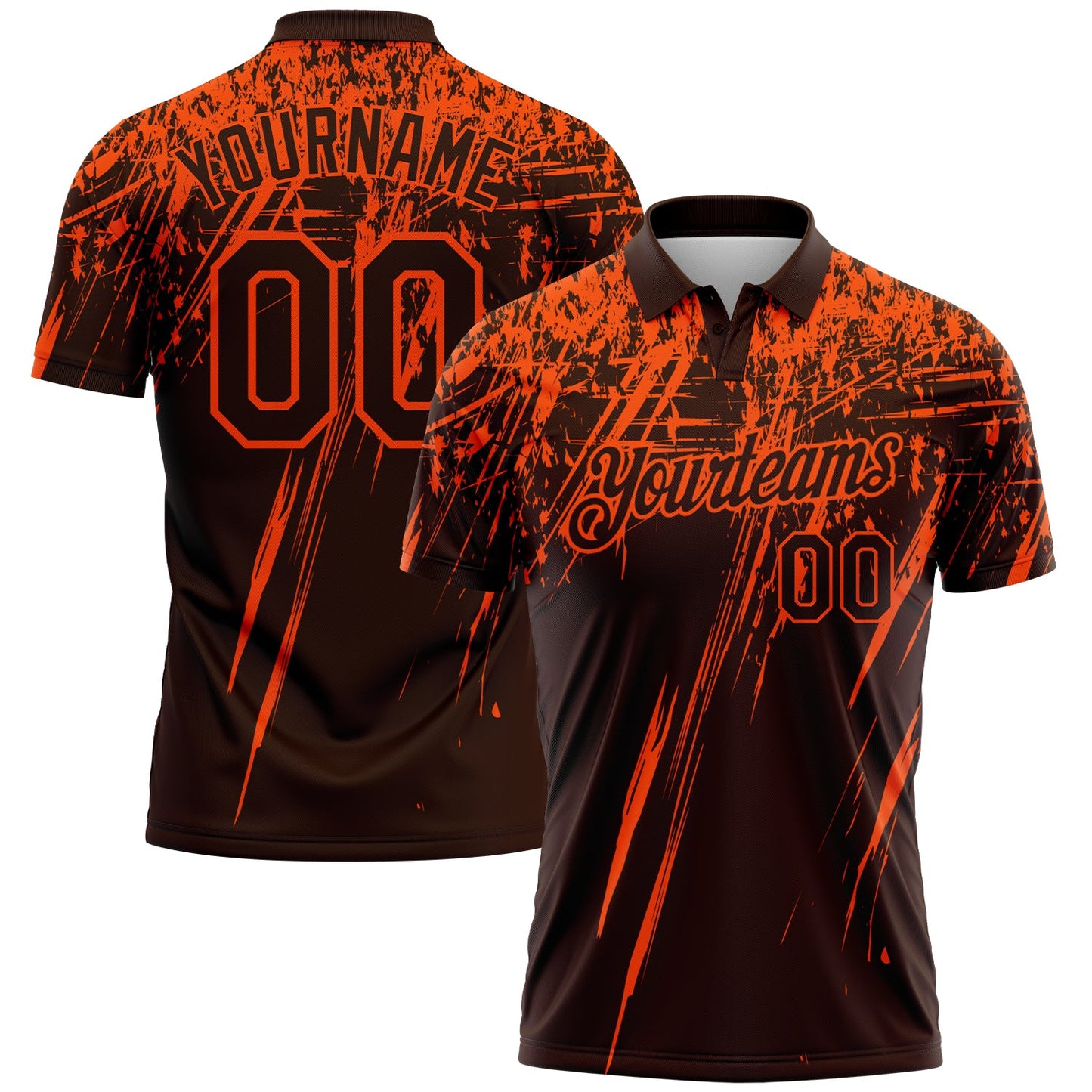 Custom Brown-Orange Distressed Scratch Brush Stroke Performance Polo Shirt - Main View