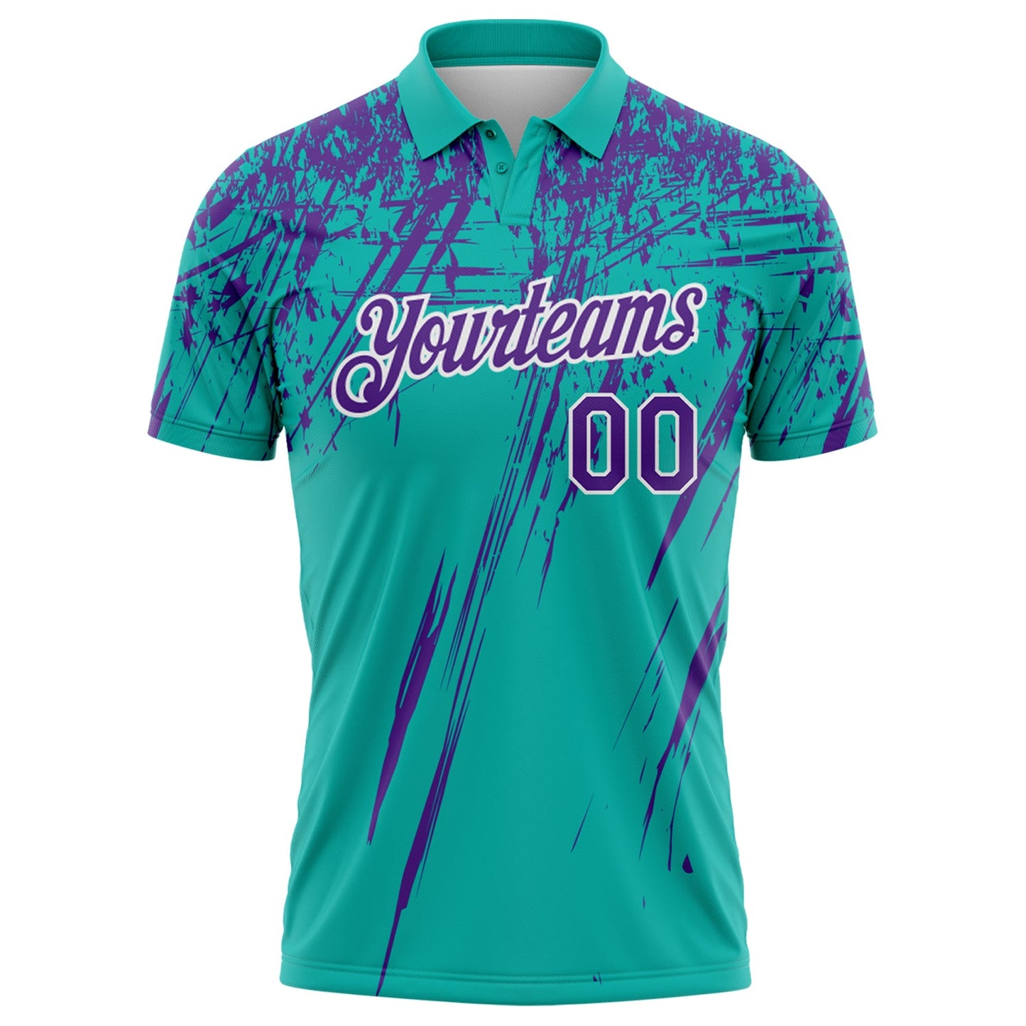 Custom Aqua Purple-White Distressed Scratch Brush Stroke Performance Polo Shirt view 2