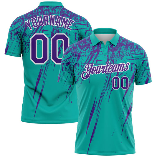 Custom Aqua Purple-White Distressed Scratch Brush Stroke Performance Polo Shirt - Main View
