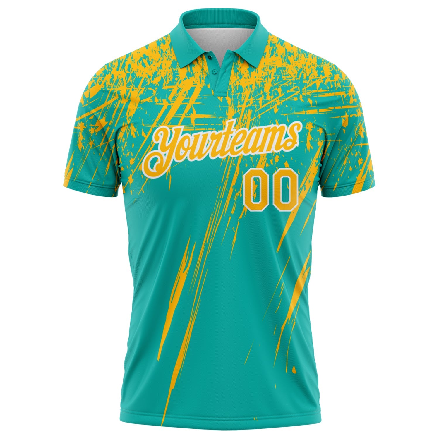 Custom Aqua Gold-White Distressed Scratch Brush Stroke Performance Polo Shirt view 2