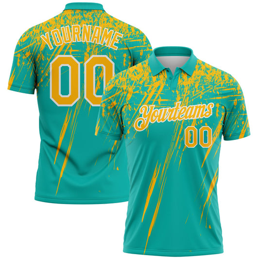 Custom Aqua Gold-White Distressed Scratch Brush Stroke Performance Polo Shirt - Main View