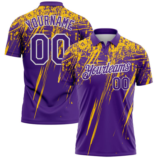 Custom Purple Yellow-White Distressed Scratch Brush Stroke Performance Polo Shirt - Main View