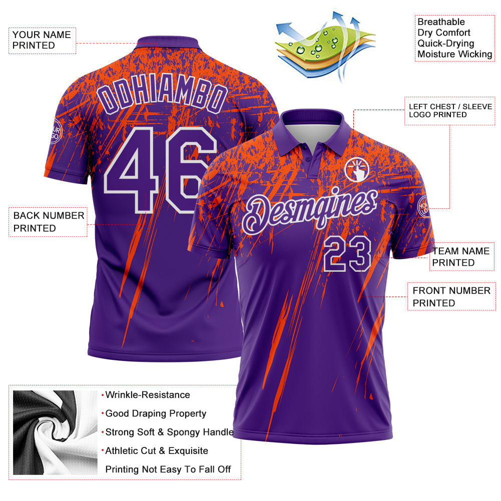 Custom Purple Orange-White Distressed Scratch Brush Stroke Performance Polo Shirt view 3
