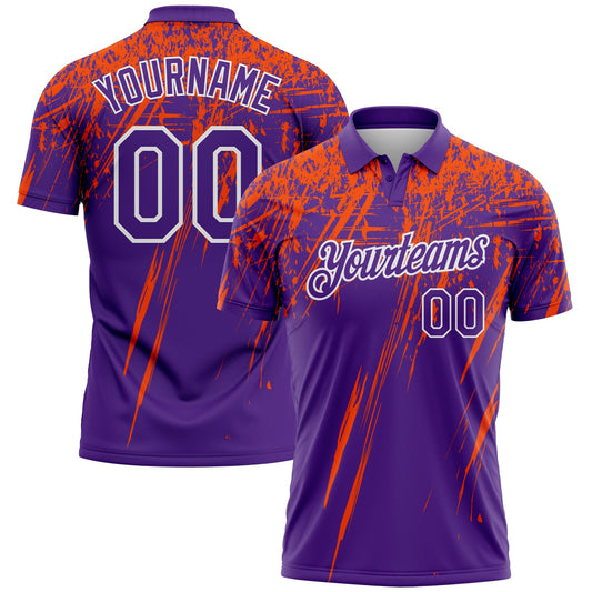 Custom Purple Orange-White Distressed Scratch Brush Stroke Performance Polo Shirt - Main View
