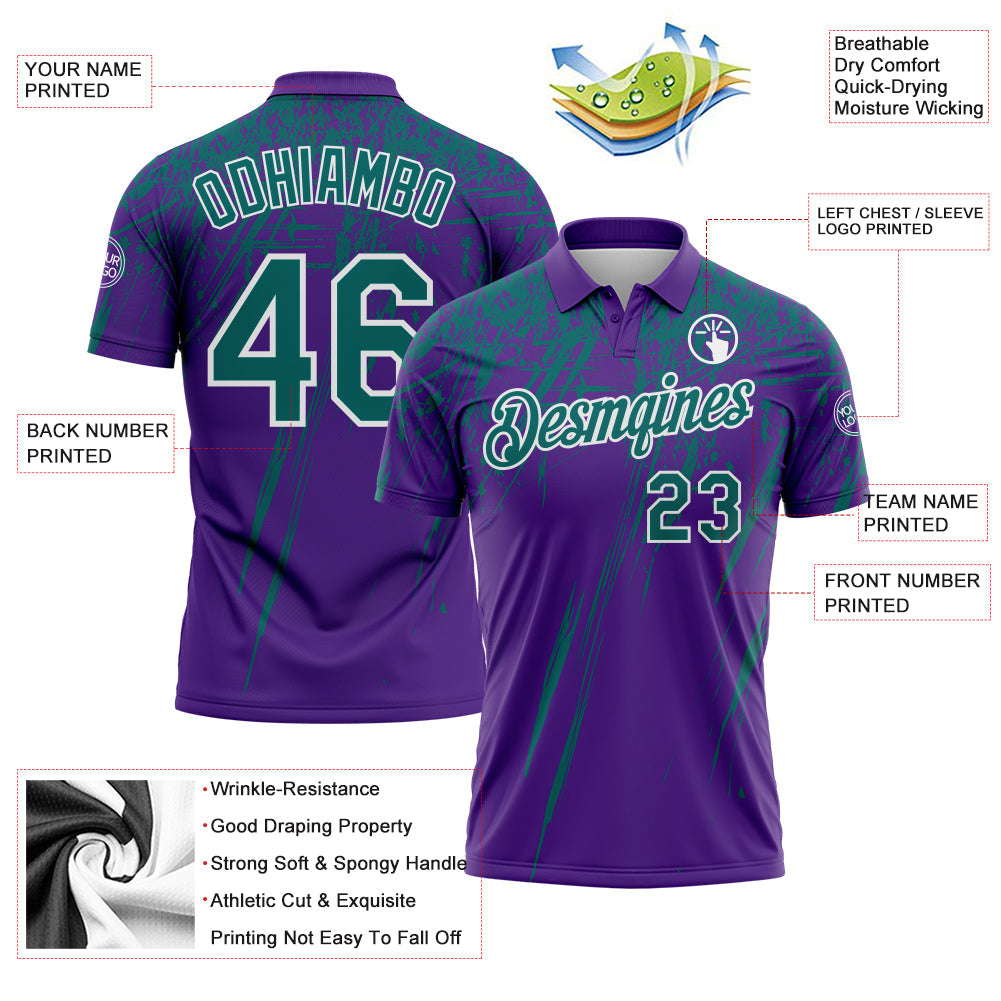 Custom Purple Teal-White Distressed Scratch Brush Stroke Performance Polo Shirt view 3