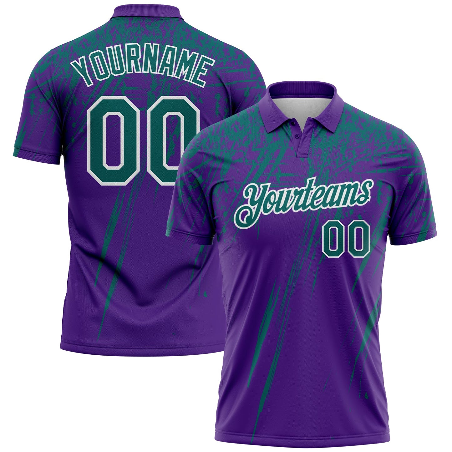 Custom Purple Teal-White Distressed Scratch Brush Stroke Performance Polo Shirt - Main View