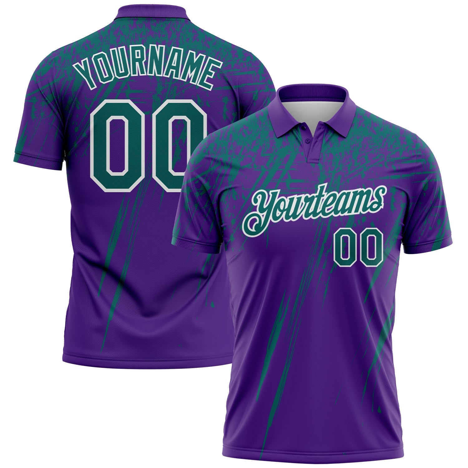 Custom Purple Teal-White Distressed Scratch Brush Stroke Performance Polo Shirt - Main View