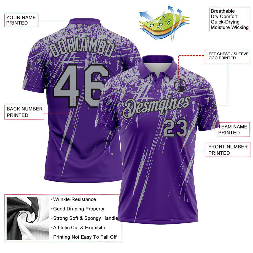 Custom Purple Gray-Black Distressed Scratch Brush Stroke Performance Polo Shirt view 3