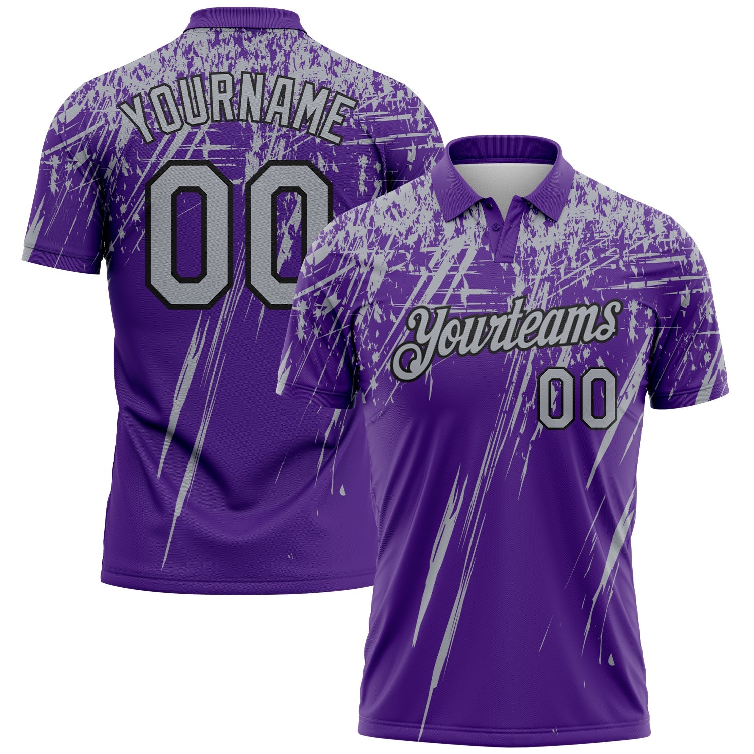 Custom Purple Gray-Black Distressed Scratch Brush Stroke Performance Polo Shirt - Main View